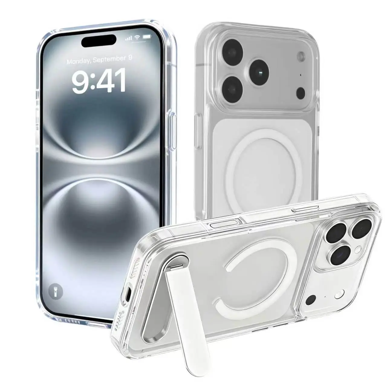 Magnetic Clear Phone Case with Adjustable Stand Compatible with iPhone 17 Pro Max Shockproof Protective Cover