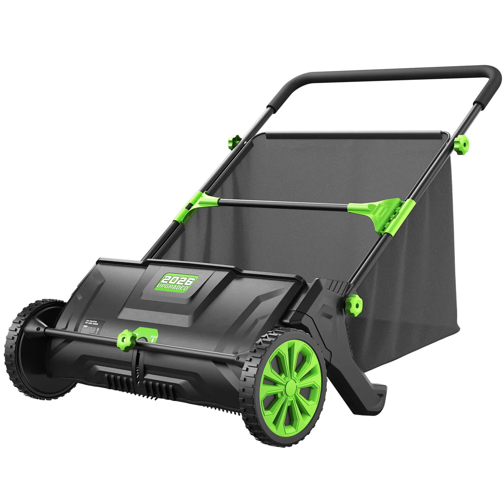 21/26 Inch Lawn Sweeper Push Leaf Collector, Adjustable Height Yard Sweeper with Removable Hopper Bag, Manual Grass Clippings & Leaf Cleanup Tool for Garden Lawn Outdoor
