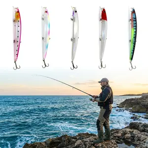 5pcs Slow Sinking Minnow Lures Set, 13.5cm 15g Saltwater Jerkbait with Internal Rattles, Long Casting Hard Bait for Sea Bass & Tuna
