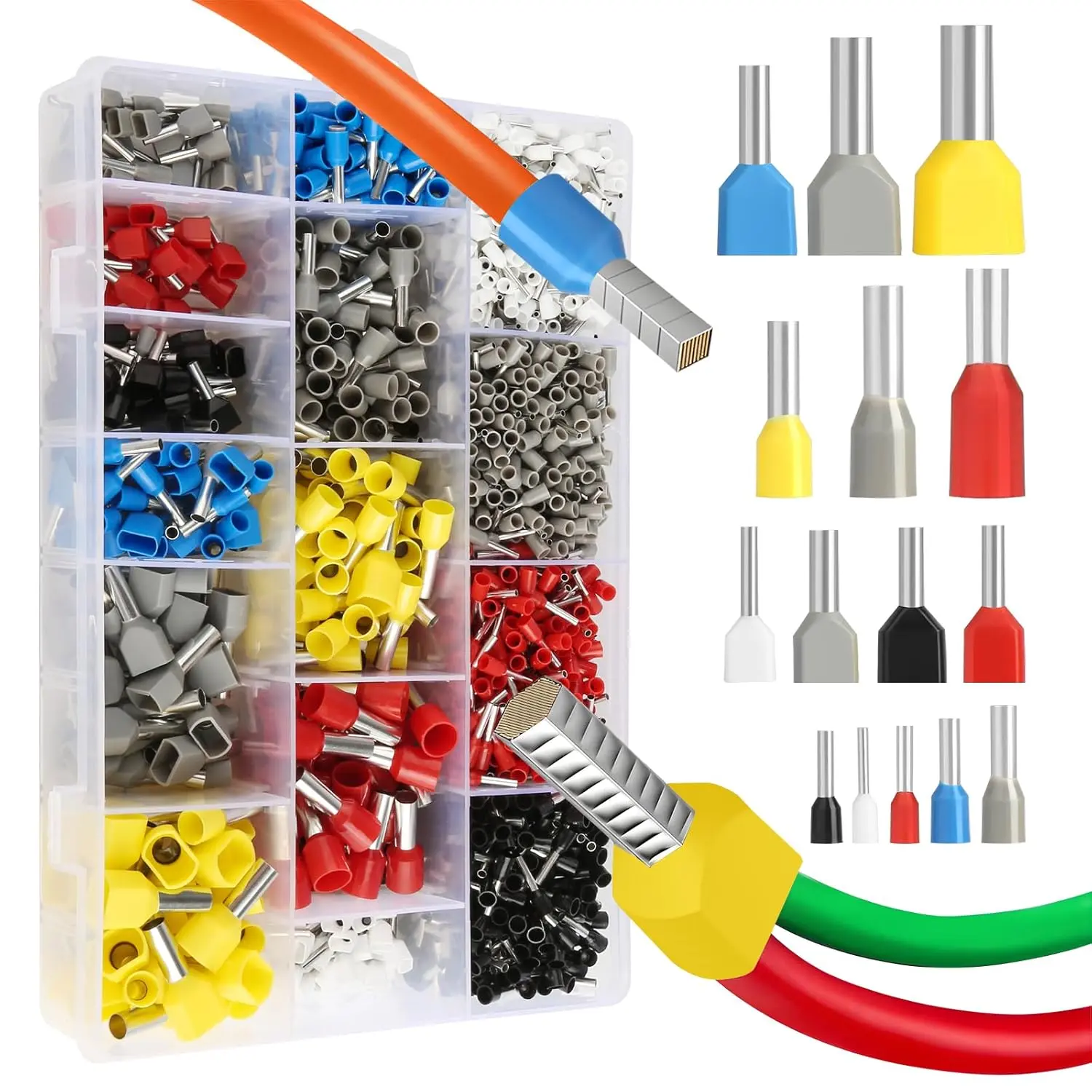 2000 PCS Wire Connectors - 0.5 mm² - 10 mm² Insulated VE Tubular Crimp Terminals - Crimp Terminals Pliers Assortment Set - Tube Terminal Crimping Tools
