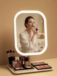 LED Makeup Mirror with Lights, Rechargeable Portable Vanity Mirror, 3 Color Lighting Modes, Touch Control, Foldable 270° Rotation, Compact Travel Mirror for Dorm, Desk & Travel