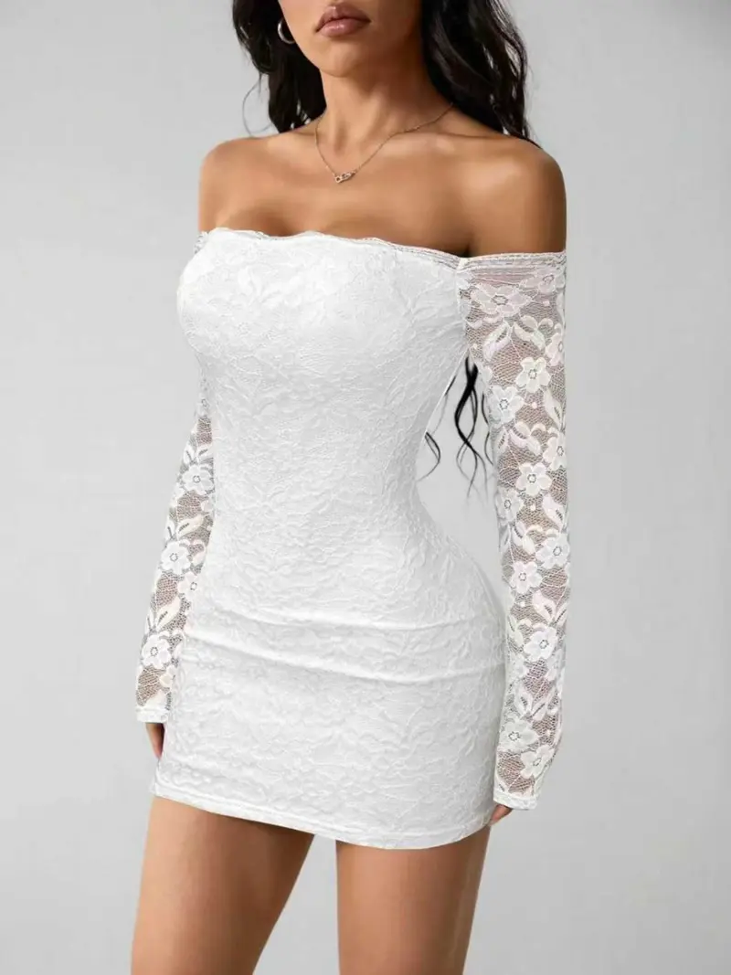 Casual Lace Off Shoulder Dress White Mini Ivory Casual Summer Dress With  Lace Details PromGirl