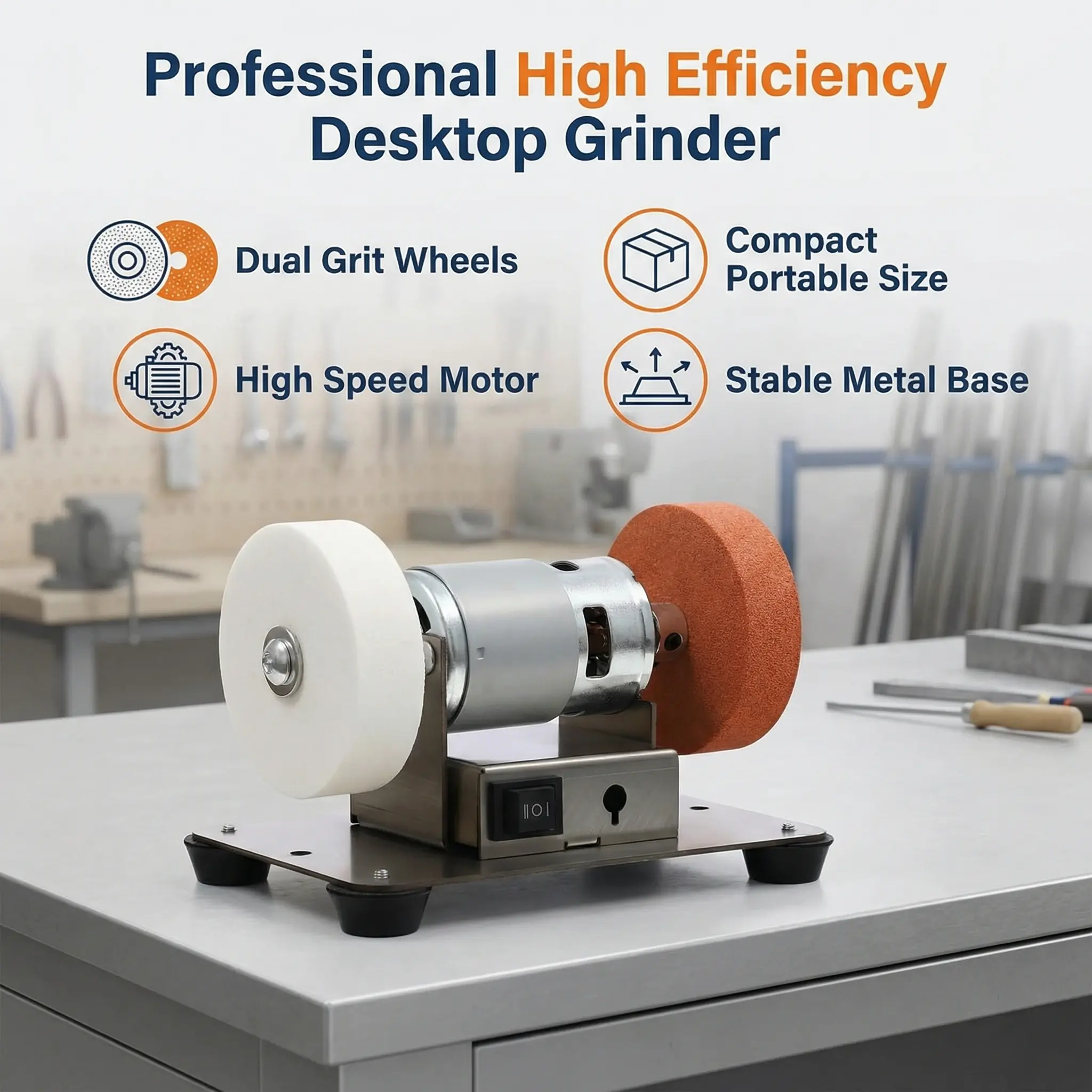 96W Mini Bench Grinder with 2 Grinding Wheels, Electric Multi-Purpose ...