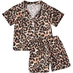 Kids' Unisex 2-Piece Lightweight Blend Leopard Print Pajama Set - Short-Sleeve Button-Down Top + Elastic Waist Shorts, Cute Pajama Sets for Toddlers and Babies