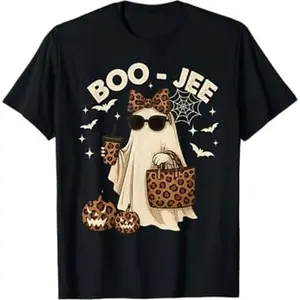 Boujee Coquette Leopard Ghost Coffee Boo Jee Halloween T-Shirt