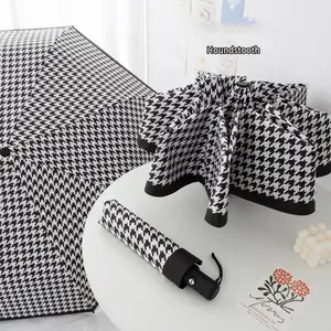 UV umbrella,houndstooth Noble style,Folding Umbrella,Wind resistant,Sunshade and insulation,Adult sized umbrella,1PC