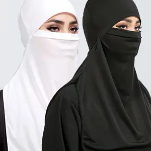 1pc Eyelet Headscarf for Women & - Breathable Polyester Face Covering Scarf, Classic Black & White Design, Perfect for Fall/Winter Outdoor Activities, Muslim Dress Accessory, Elegant Headwear, Durable Headgear