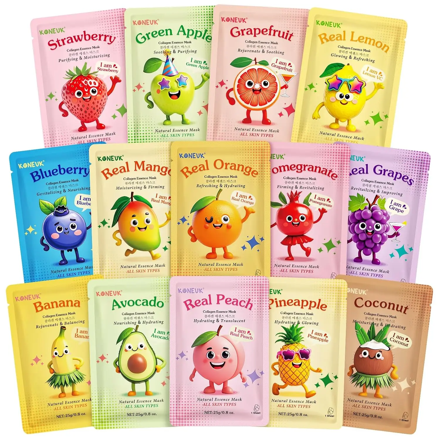 14 Pack Fruit Face Masks Skincare , Sheet Hydrating Facial Mask | Suitable All Skin Types, Bulk Collagen Face Mask for Women Skin Care, Birthday Party Spa Gifts for Teens Girls