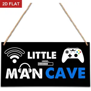Little Man Cave, Neon Gaming Wooden Door Sign for Gamer Room Decor, Boys Decorations for Bedroom Nursery Playroom Wall Art  11.8x5.9 In