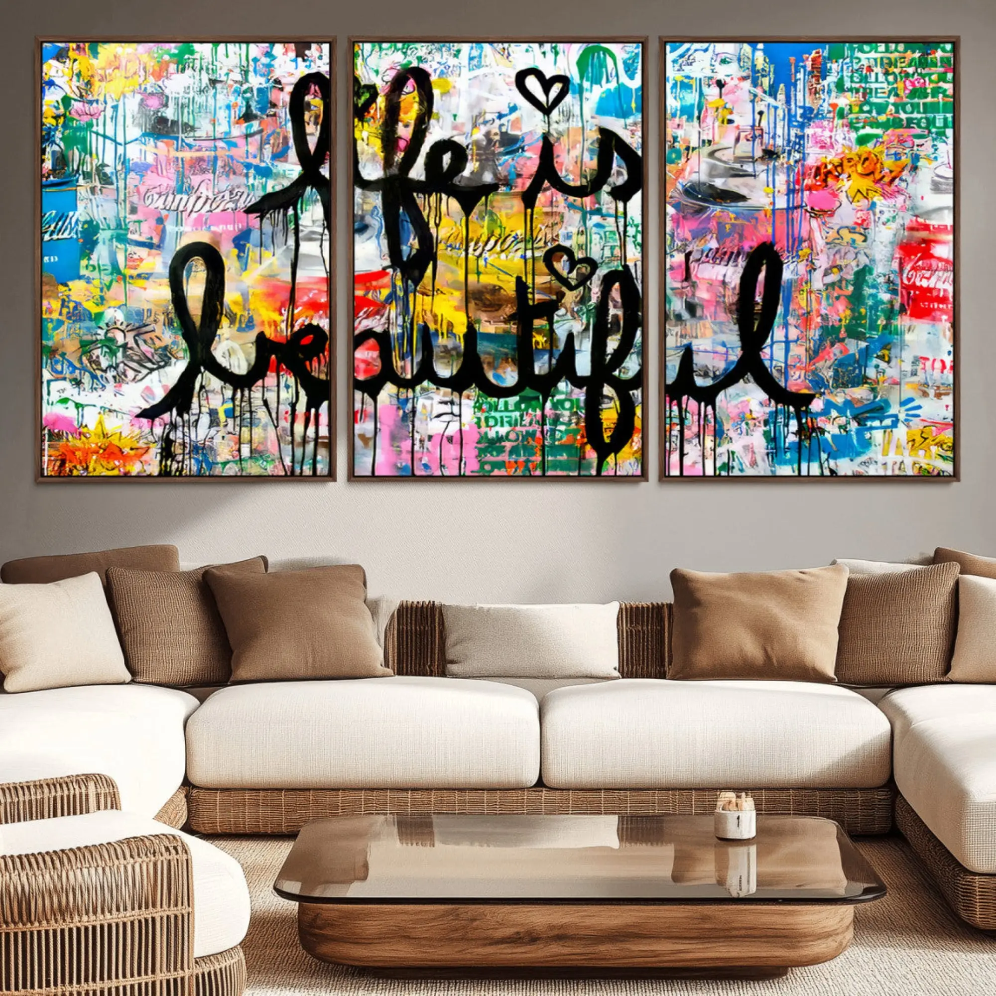 Life Beautiful Art Print - Banksy Graffiti Wall Art Canvas