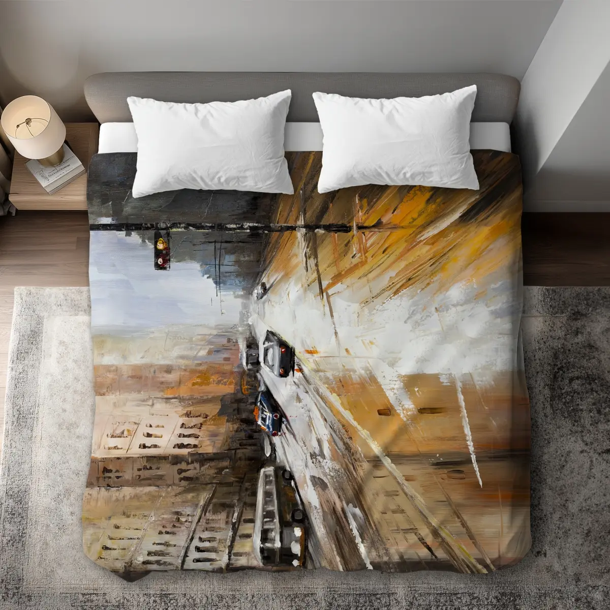 360 stand King Size Duvet Cover Set - Bedroom Bedding Set, Breathable, Decorative, Washable Microfiber, City Art Abstract Street Design, Modern Urban Contemporary Brown (C1DCKSW07VTLI9), Breathable Duvet Set