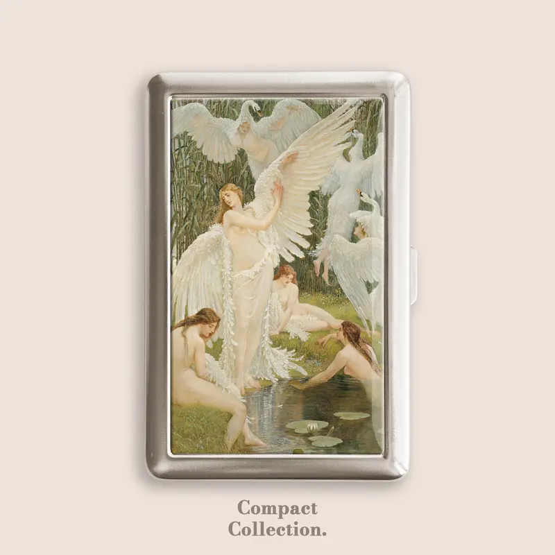 Swan Maidens Vintage Stainless Steel Rectangle Compact Dripping Epoxy Resin Box - Pressed Button Closure, ID Card Holder, 100-Capacity Cigarette Case, Home Organizer (4in L x 2.67in W x 0.67in H), Great Gift for Women, Friends