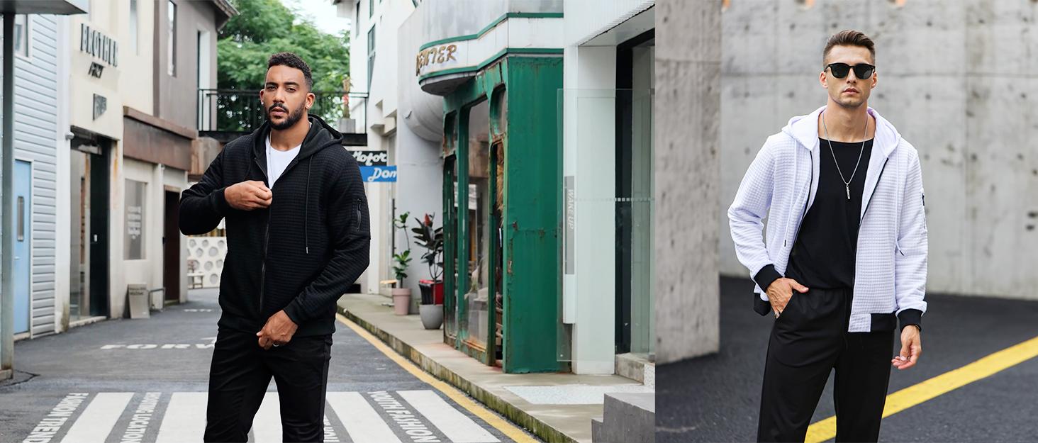 Grandclad Mens Lightweight Hoodie Full Zip Sweatshirt Casual Jacket Coat