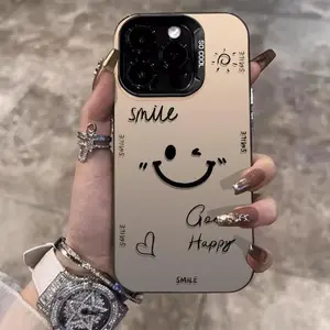 English smiley face iPhone case 17 Pro Max ins-style matte hard case 15/15/14/13niche