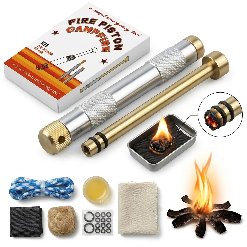 Lightweight Fire Piston Fire Starter Tube, Manual Ignition Survival Equipment | Portable Fire Making Tool for Camping, Bushcraft, Adventure, Emergency Hiking Gear, Scientific Educational Tool for Preppers