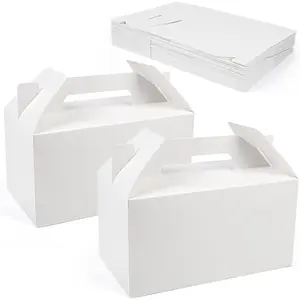 Gable Boxes for Party Favor, 9.5 x 5 x 5 Inches, 25 Pack, Large Treat Box with Handles, White Gift Boxes, Goodie Box for Birthday, Wedding, Baby Shower, Lunch
