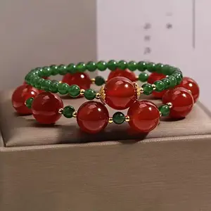 Red Agate and Green Jade Wrap Bracelet