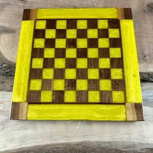 Vivid Yellow Walnut Chess Board (INCLUDES GLASS PIECES)