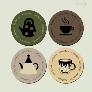 Round Absorbent Coaster Set for Drinks, Quick Dry Heat Resistant Cup Mats with Non Slip Base, Minimalist Cute Table Coasters for Coffee Cups, Kitchen, Dining Table & Office Desk, Decorative Water Absorbing Drink Pads