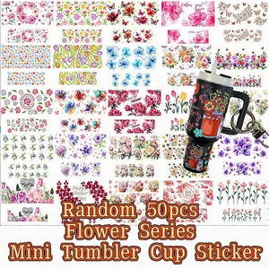 Random 50pcs Flower Series Mini Tumbler Cup Sticker