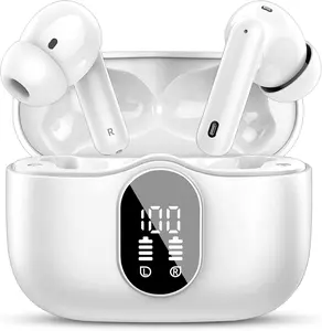 Wireless Earbuds, Bluetooth 5.4 Headphones Bass Stereo, Ear Buds with Noise Cancelling Mic, LED Display in Ear Earphones Clear Calls, IP7 Waterproof Bluetooth Earbuds for Phones/Sports/Laptop, White : Electronics