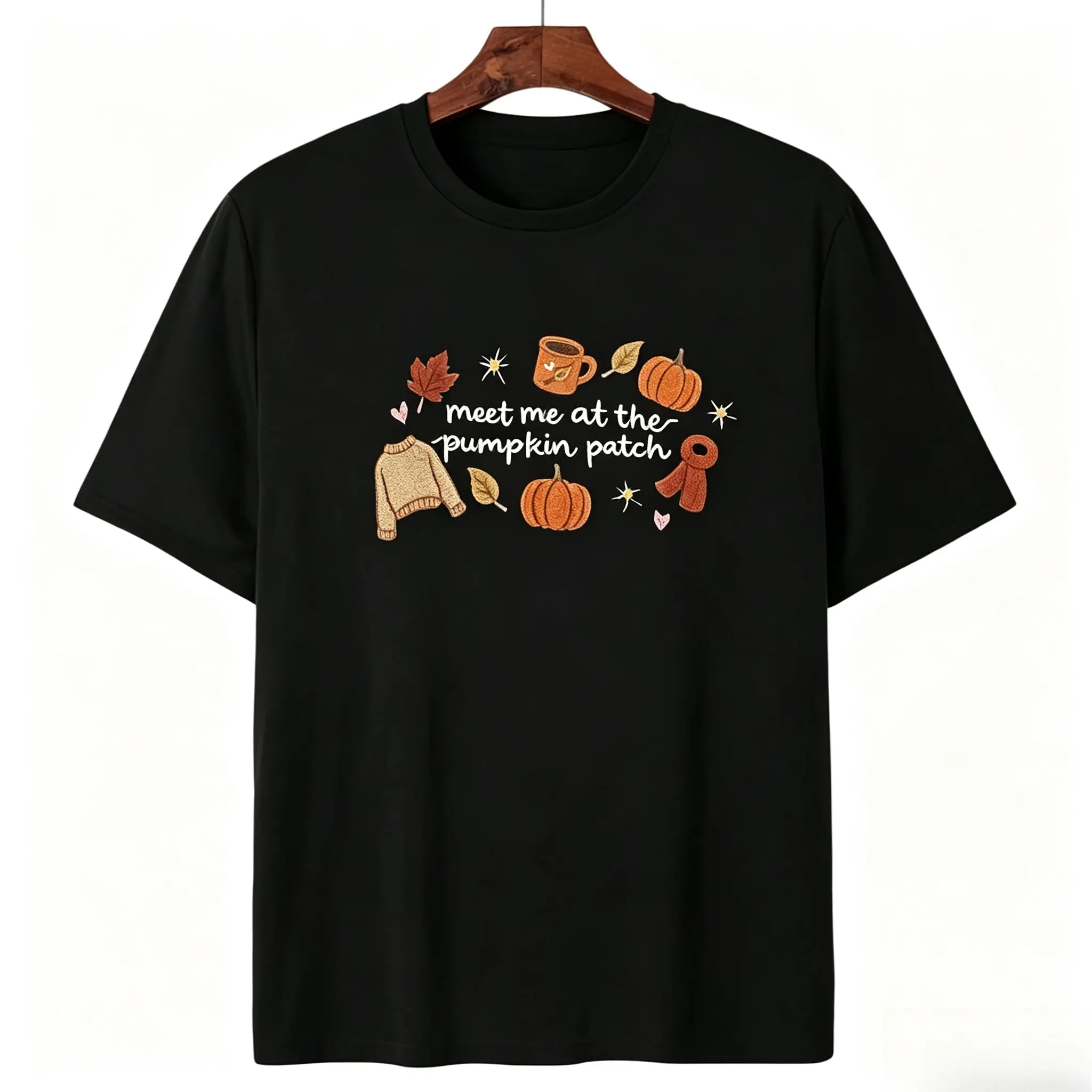 Meet me at the pumpkin patch fall embroidered Women's tee