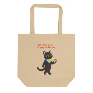 Gay Cat Pride Rainbow Sapphic Canvas Tote Bag WLW Feline Carryall