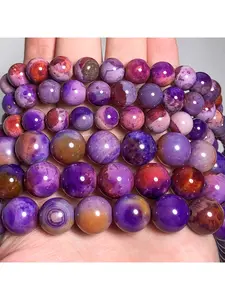 10mm Natural Stone Yellow Purple Painted Agate Round Loose Spaced Beads for Jewelry Making DIY Exquisite Bracelets, Necklaces, Earrings Accessories, Women's Gifts