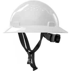 White Full Brim Hard Hat, Vented Construction Safety Gear with 4-Point Adjustable Ratchet Suspension, Chin Strap, Sweatband for Industrial, Outdoor Work