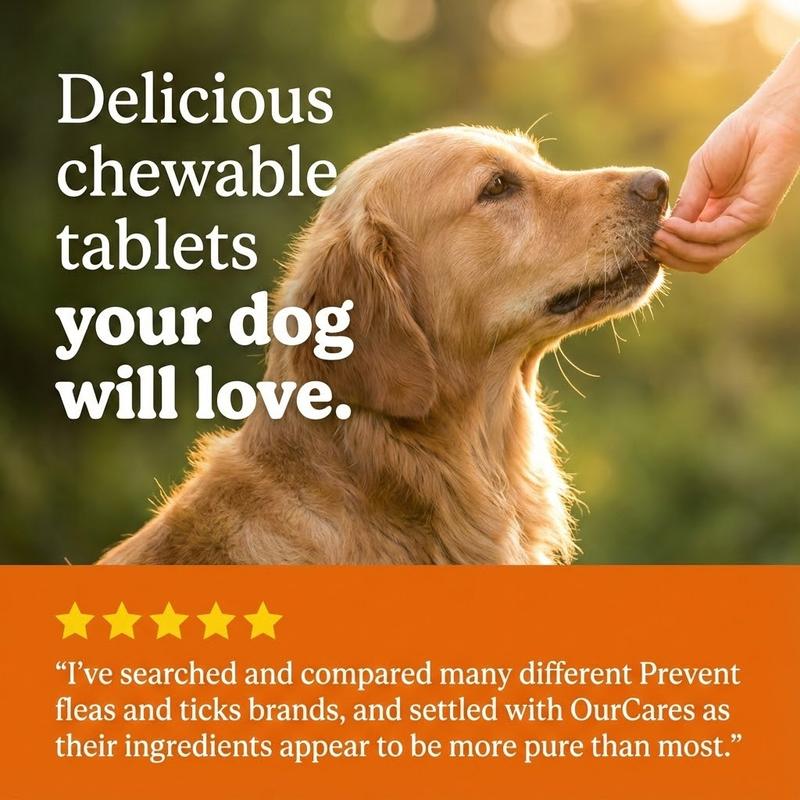 OURCARES Bites Prevention Chews for Dogs Natural Chicken Flavor 120 Count Plant-Based with Probiotics Coconut Oil Flaxseed & Fish Oil for All Breeds
