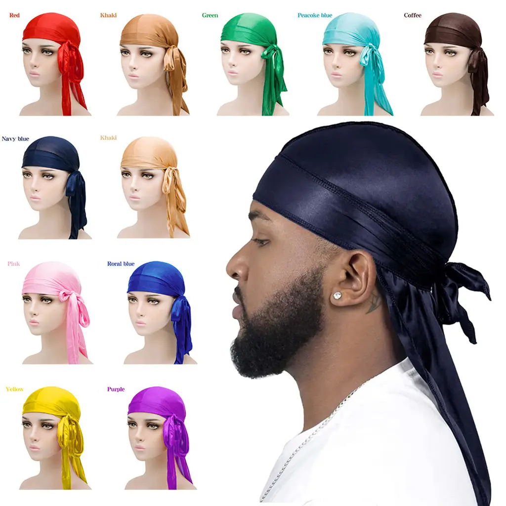 Solid Plain Silky Satin Durag, Long Tail Head Wrap Cap with Unisex Fit for Streetwear, Sleep, and Hair Protection, Scarf, Bed, Smooth Hair Protection