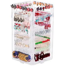 360 Rotating Earring Holder Organizer Stand - 5 Tiers Acrylic Jewelry Organizer with 228 Holes & 232 Grooves for Earrings and Necklaces Book Box Gift Tree