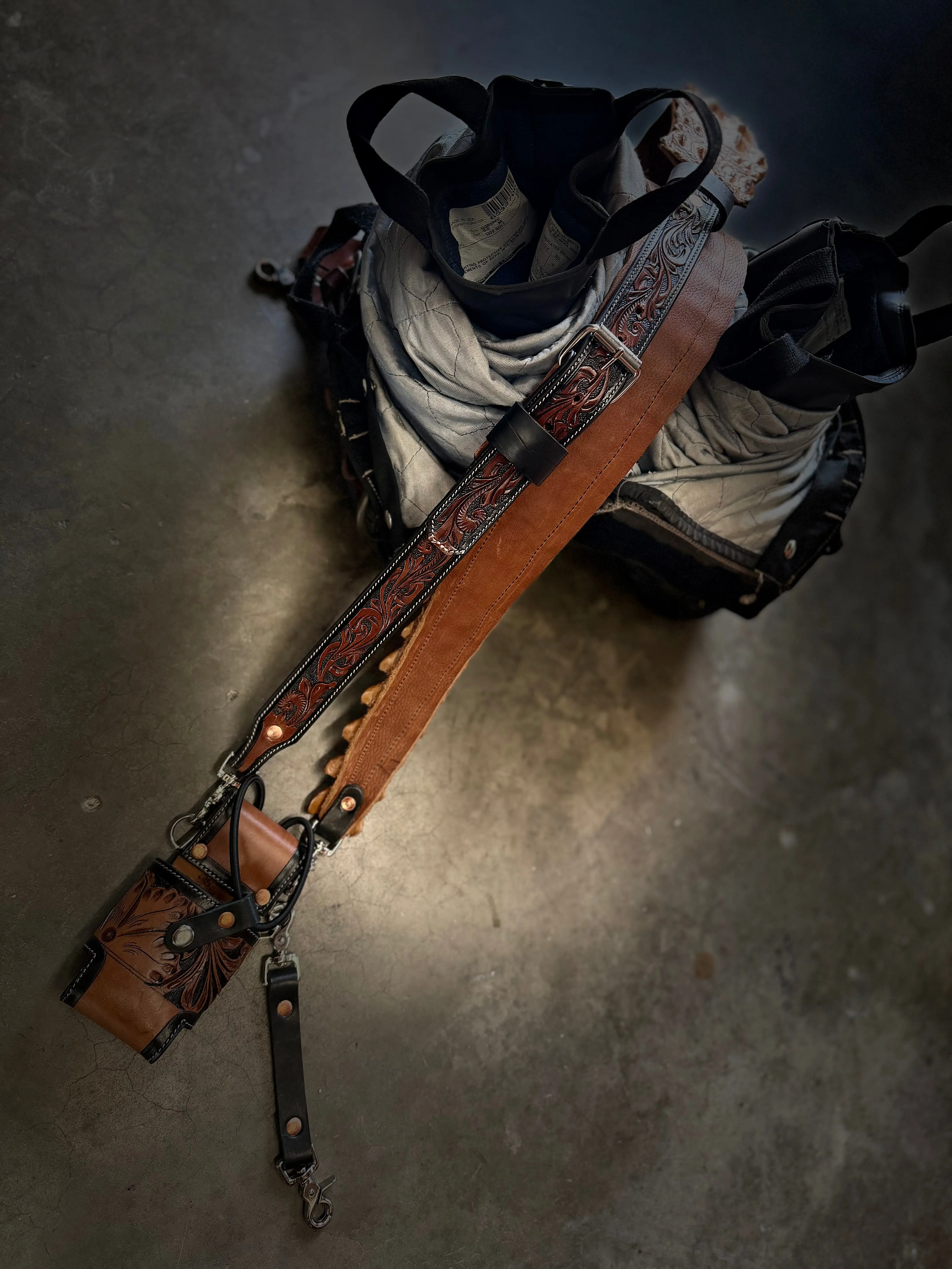Tooled “Fat Back” Radio strap set
