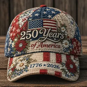 3D Printed Classic Baseball Cap - America250 250th Anniversary Vintage-Style Sun Protection Sports Hat with 1776 Embroidered Graphic, Stars and Stripes for July 4th Outfit