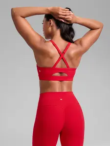 CRZ YOGA Butterlift Cut-Out Cross Back Sports Bras for Women - Medium Impact Adjustable Thin Straps Pilates Padded Gym Tops