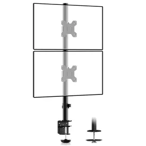 Suptek Dual LED LCD Monitor Stand up Desk Mount for 2 / Two Screens up to 27 inch Extra Tall 31.5" Pole Heavy Duty Fully Adjustable Stand Vertical Array MD9802