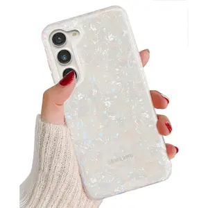 J.west Galaxy S23 Case 5G 6.1-inch, Luxury Sparkle Glitter Translucent Clear Colorful Opal Pearly Thinfoil Design Shiny Print Soft Silicone Cover for Women Girls Slim TPU Protective Phone Case