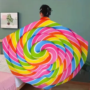 Round Rainbow Lollipop Blanket Gift, Soft Flannel Throw for Sofa Bed Office Outdoor Travel Camping, Perfect Present for Family Friends