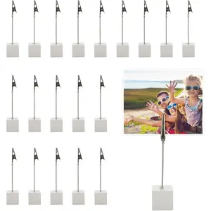 30 Pcs Cube Place Card Holder Photo Clips with Alligator Clip, Cube Base Table Number Memo Holders for Wedding Anniversary Birthday Party Restaurant - 4.7x1 Inch