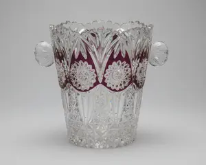 Vintage Bavarian Cut-to-Clear Cranberry Crystal Ice Bucket - 1970s