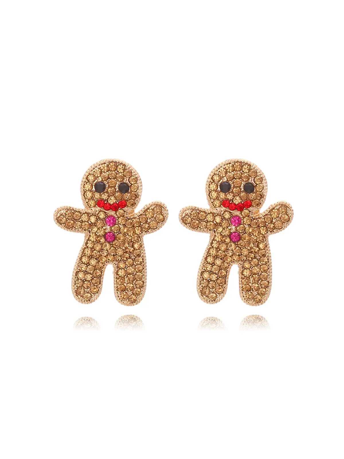 RETRO STAGE Female Gingerbread Man Design Drop Earrings - Gold Aesthetic Gold-Painted Alloy Metal Costume Jewelry with Rhinestones for Christmas Cosplay