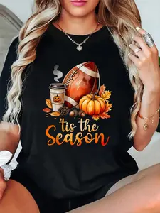 100% Cotton T shirts Tis The Season Football Pumpkin Spice Fall Autumn Football T-Shirt Breathable & Comfort Fit Tee Women,Short Sleeve Crew Neck Top for All Seasons,Graphic Tees Women Tops
