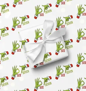 Cute Hand Six Seven Meme Wrapping Paper Christmas, Hilarious Holiday Gift Wrap for Christmas Prank Fans, Minimal White Seasonal Gift Wrap