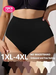 7 Pack Seamless Stretch Design Women's Underwear High Waist Invisible Thong Fitted Panties Plus Size 1XL-4XL - No Show Elastic Slimming Fit T-Back for Yoga/Gym/Sports/Dance/Daily Wear - Sexy Comfort