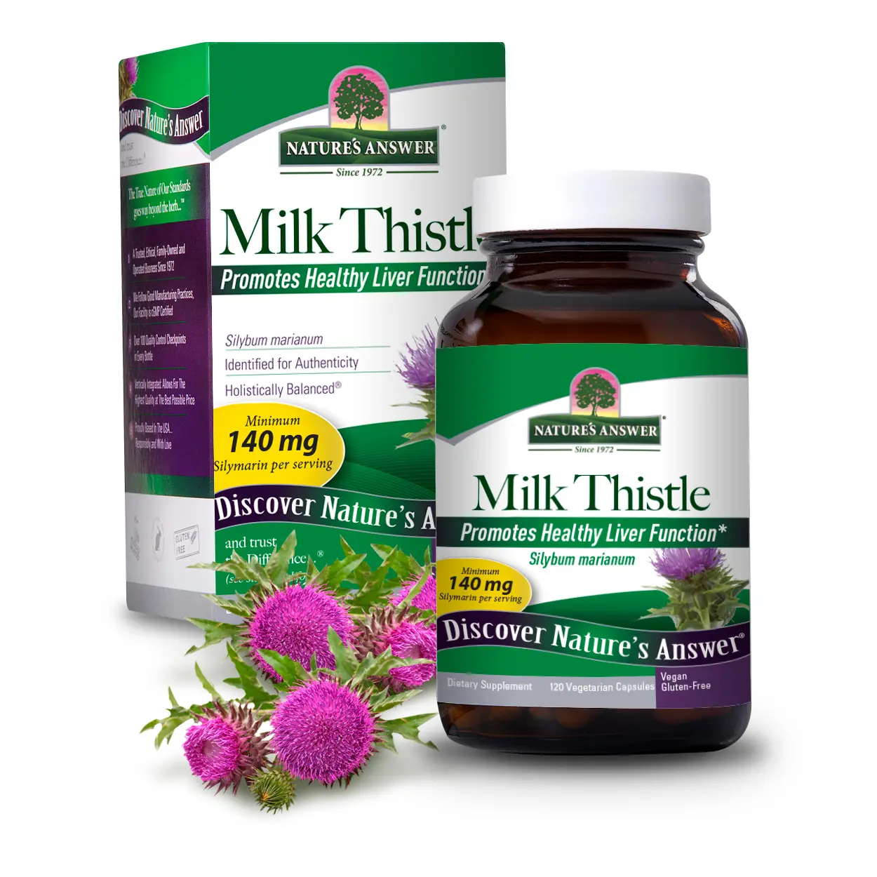Nature's Answer Milk Thistle Silybum Marianum Maximum Strength 120 Capsules | Silymarin Essential | Supports Liver Function | Vegan | Gluten-Free | Single Count