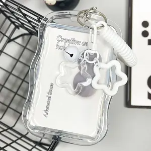 1 Set,K-pop star photo card holder keychain, transparent silicone card holder with star design, Retractable Badge Holders, can be used as a protective case for bus cards, student ID cards, etc