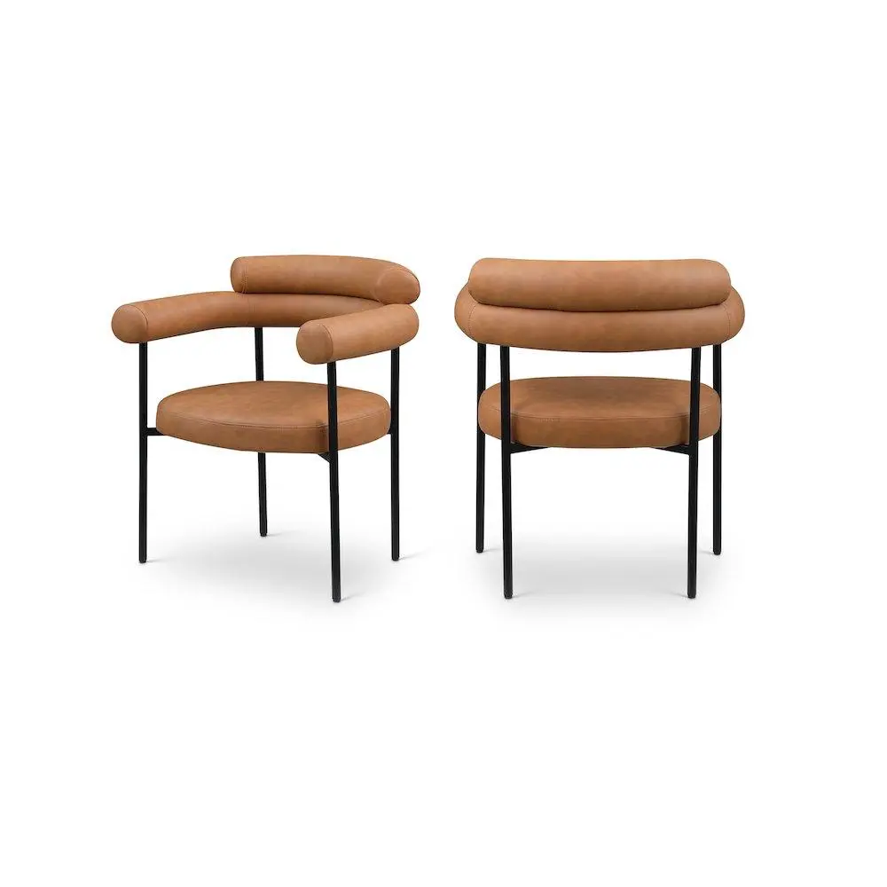 Modern Blake Cognac Vegan Leather Dining Chair - Set of 2, 2-Seat Indoor Furniture Chair, Two Seats