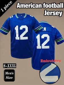 Men's American Football Jersey, Seattle #12 Fan Embroidered Breathable Rugby Sportswear, Casual Loose Fit T-Shirt for Outdoor Sports, Athletic Tops