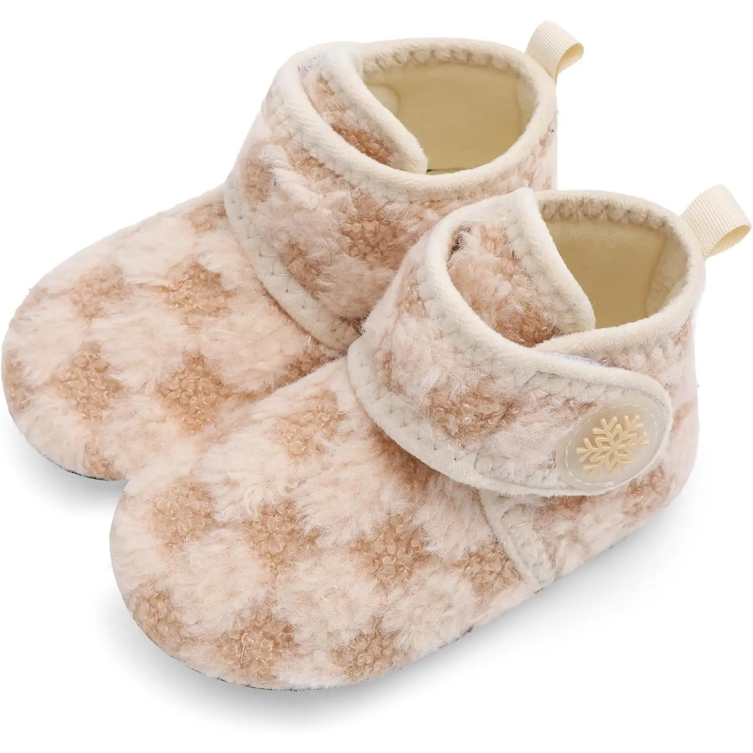 P-SOK012 Kids' Unisex Toddler Velvet Slipper Socks for Mom's Convenience, Artificial Wool, Adjustable, Non-slip Rubber Sole, Outdoor Playground Boys' Footwear, Parks, Bedrooms, Indoor, Hook Loop, Kid-Friendly