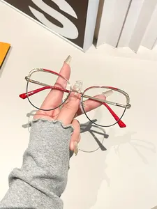 Korean Fashion Round Frame Flat Glasses, Casual Plain Decorative Lens, Metal Material, All Seasons Wear, No Ca Prop 65 Warning